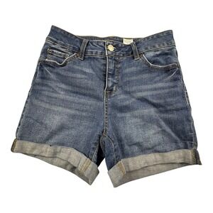 Time‎ and Tru Women's Mid-Rise Cuffed Denim Shorts Size 4 Blue